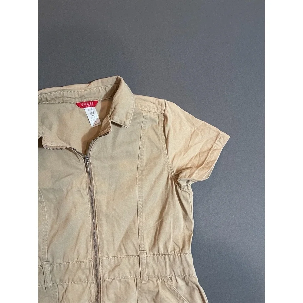 Girls Guess Vintage 90s  Khaki Cargo Utility Mini dress with pockets size 12